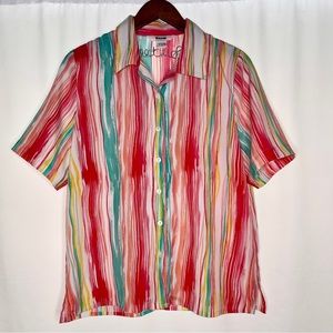 vintage watercolor striped gauzy casual button up top
